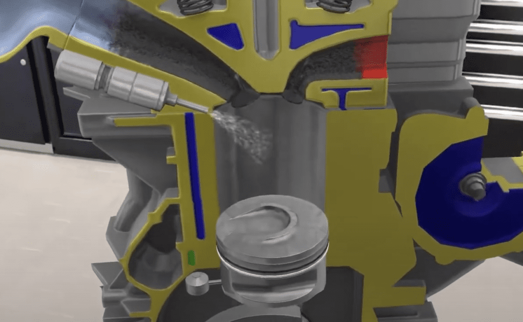 Suorasuihkutusmoottorin suutin on sijoitettu palotilaan.